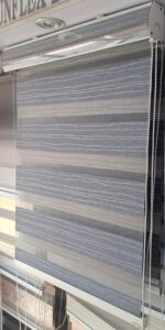 Elegance Grey Day and Night Window Blind with Golden stripes side